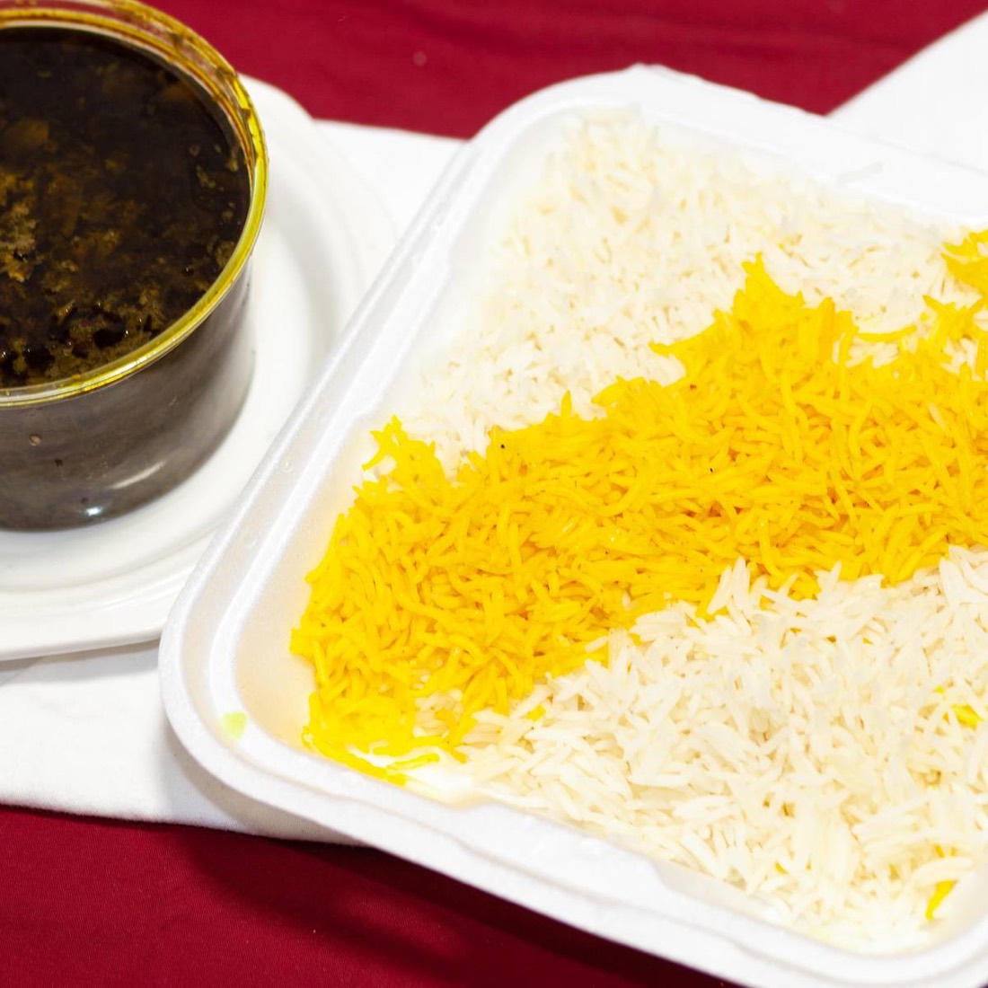 Saffron rice with ghormeh sabzi stew