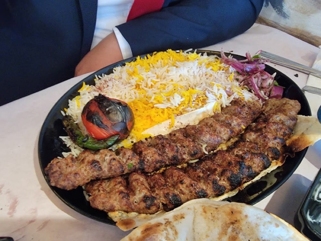 Luleh kabob plate with saffron rice